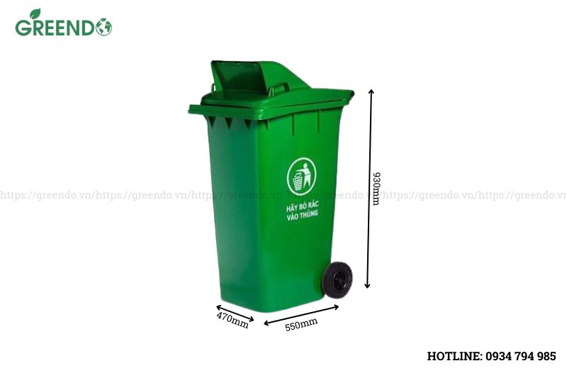 thùng rác nhựa 120 lít nắp hở