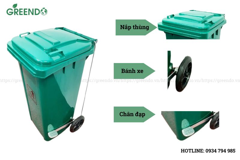 thùng rác nhựa 120 lít đạp chân