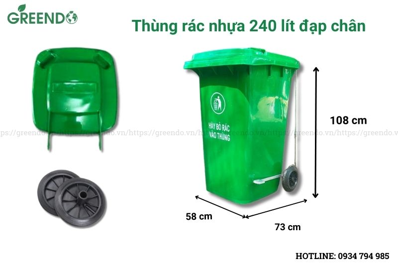 thùng rác 240 lít đạp chân
