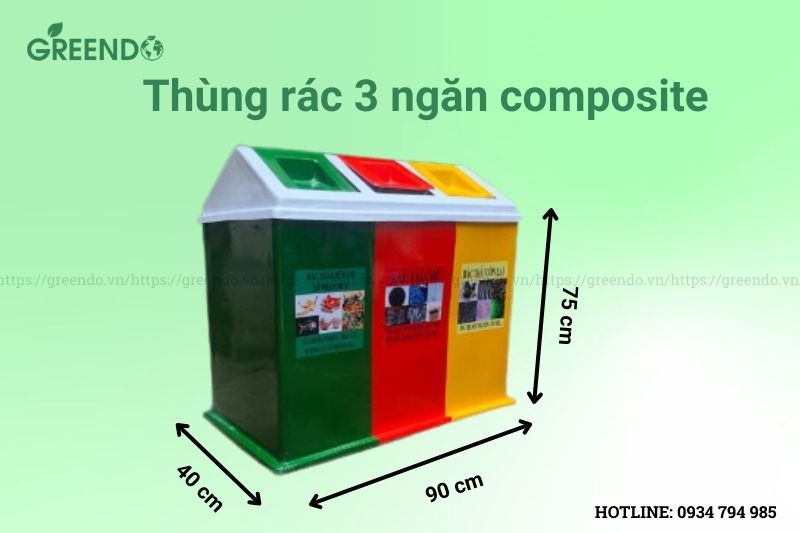 Thùng rác 3 ngăn composite nắp lật