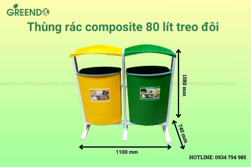 thùng rác composite 80 lít treo đôi