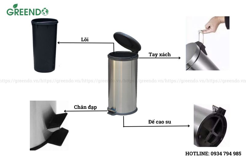 thùng rác inox đạp chân 30 lít