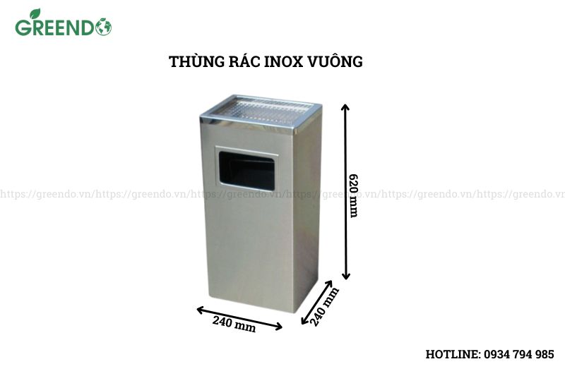 thùng rác inox vuông gạt tàn