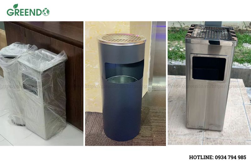 thùng rác inox gạt tàn thuốc