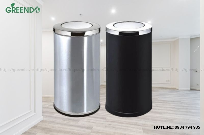 thùng rác inox tròn nắp lật