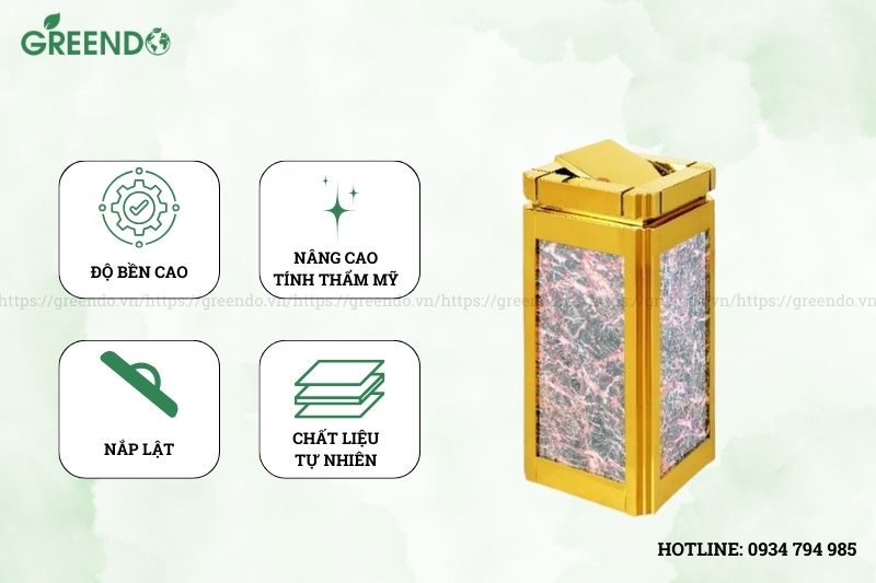 Thùng đựng rác đá hoa cương nắp lật