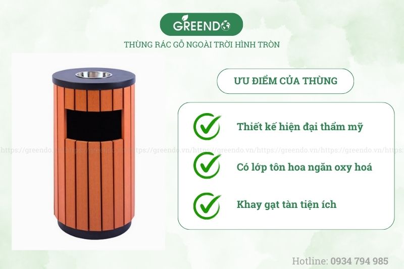 thùng rác hình trụ tròn ngoài trời