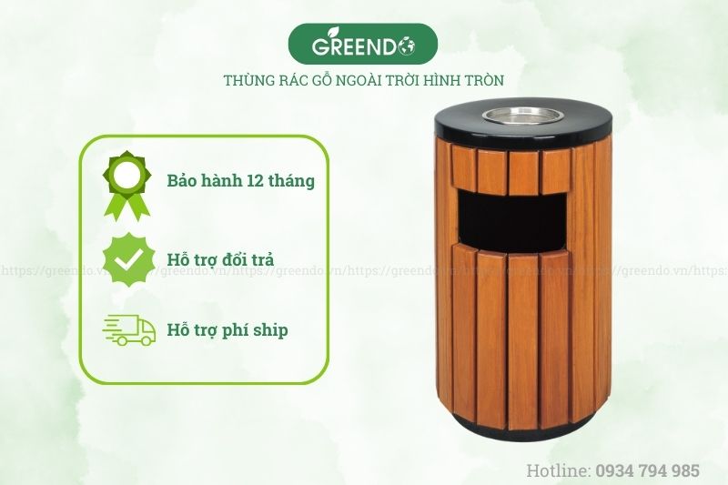 thùng rác gỗ tròn ngoài trời