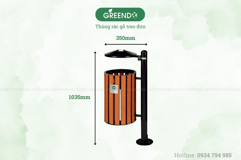Thùng rác gỗ treo đơn