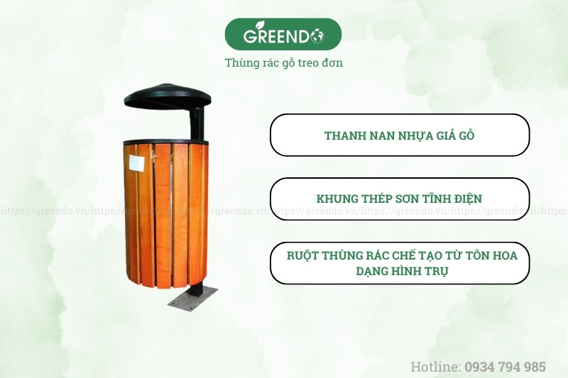 Thùng rác gỗ ngoài trời treo đơn
