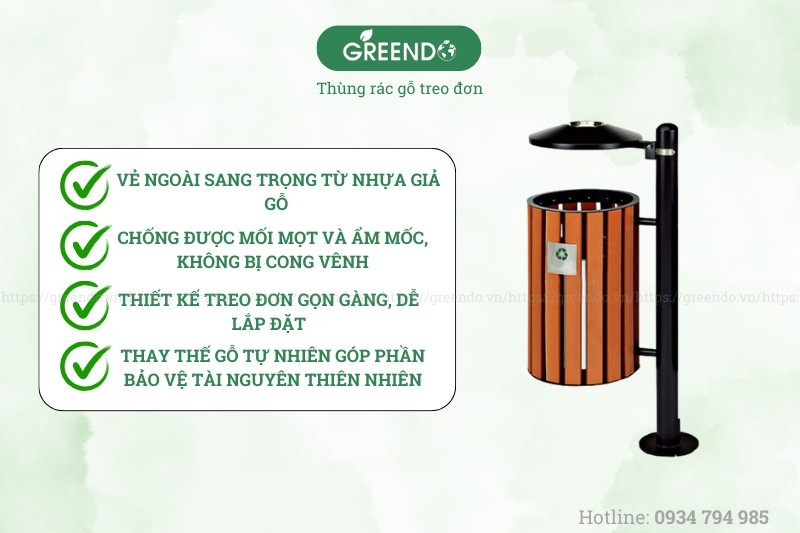 Thùng rác gỗ treo đơn