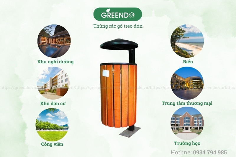 Thùng rác gỗ ngoài trời treo đơn