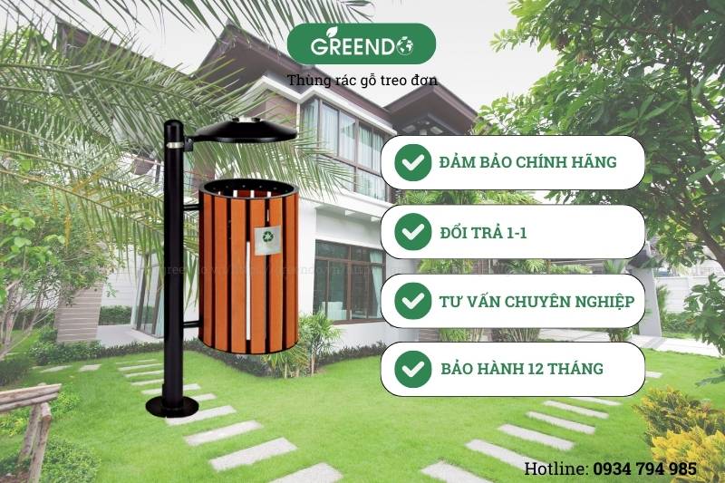 Hình thùng rác gỗ ngoài trời treo đơn