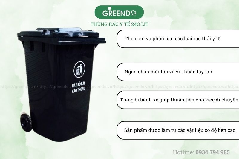 Thùng đựng rác y tế 240 lít màu đen