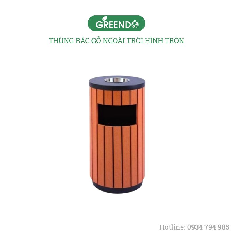 Thùng rác gỗ ngoài trời hình tròn