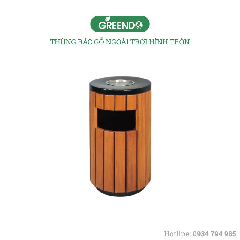 Thùng rác gỗ ngoài trời hình tròn