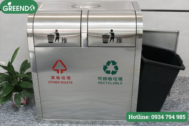 Thùng rác inox 201 đúc 2 ngăn