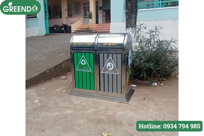 thùng rác inox 2 ngăn cho công cộng