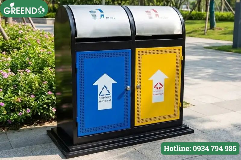 Thùng rác inox 2 ngăn ngoài trời A37-Q