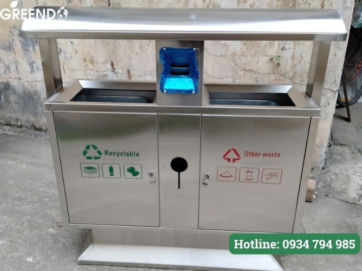 Thùng rác inox 2 ngăn có gạt tàn
