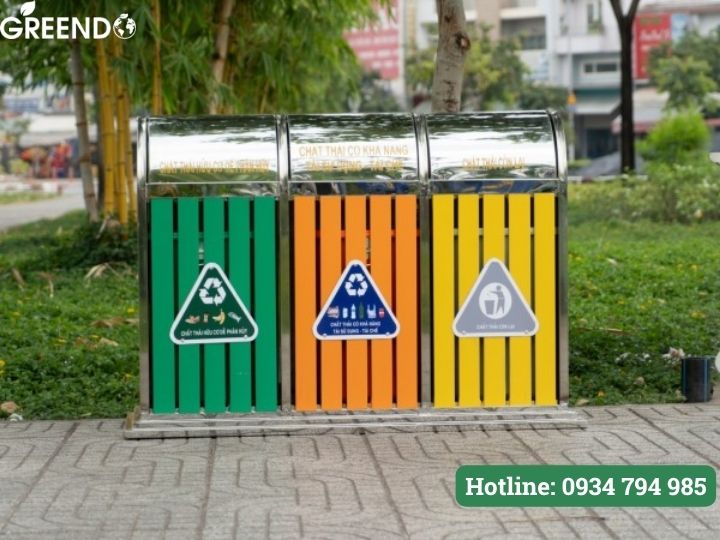 thùng rác phân loại inox 3 ngăn