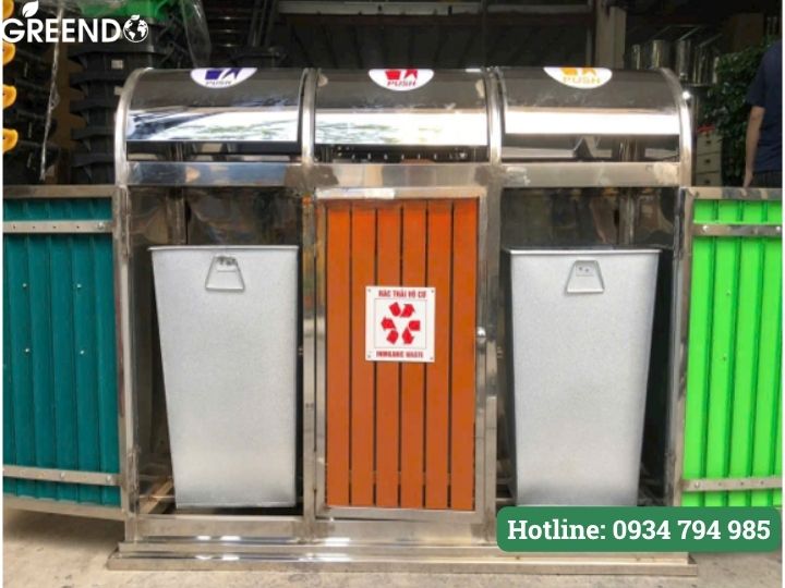 thùng rác ngoài trời inox 3 ngăn