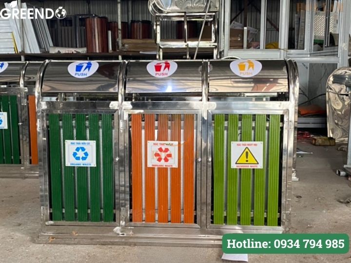 thùng rác inox 3 ngăn phân loại