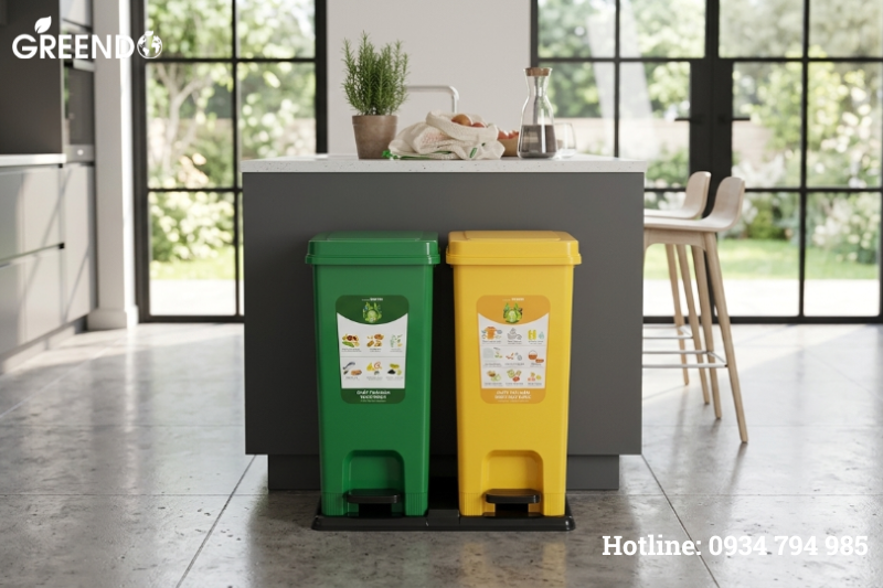thùng rác nhựa phân loại 2 ngăn 40l