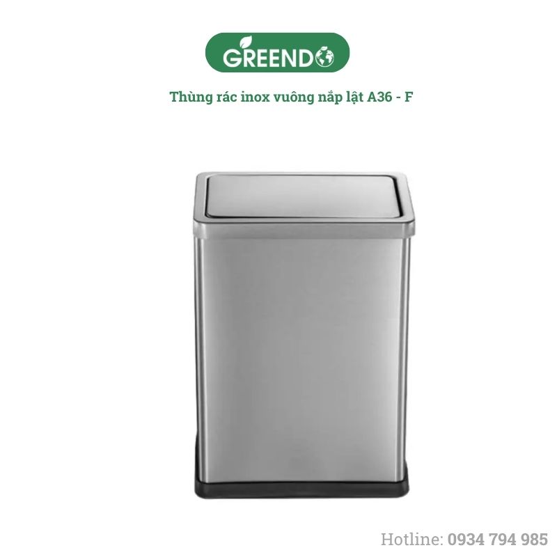 Thùng rác inox vuông nắp lật A36-F